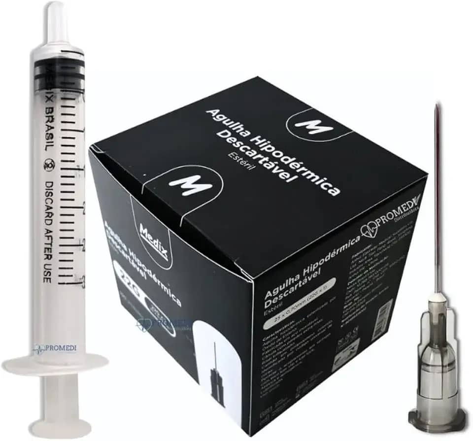 Seringa 3ml Slip Com Agulha 25x0,70mm Intramuscular 100un 3 Ml