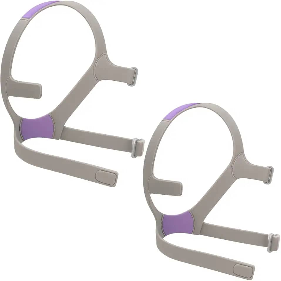 Snugell Alças de substituição para máscara CPAP facial AirFit ResMed F20 (pacote com 2) – Feito de nylon elástico premium ultramacio – Cores cinza e roxo – Clipes não incluídos (normal)
