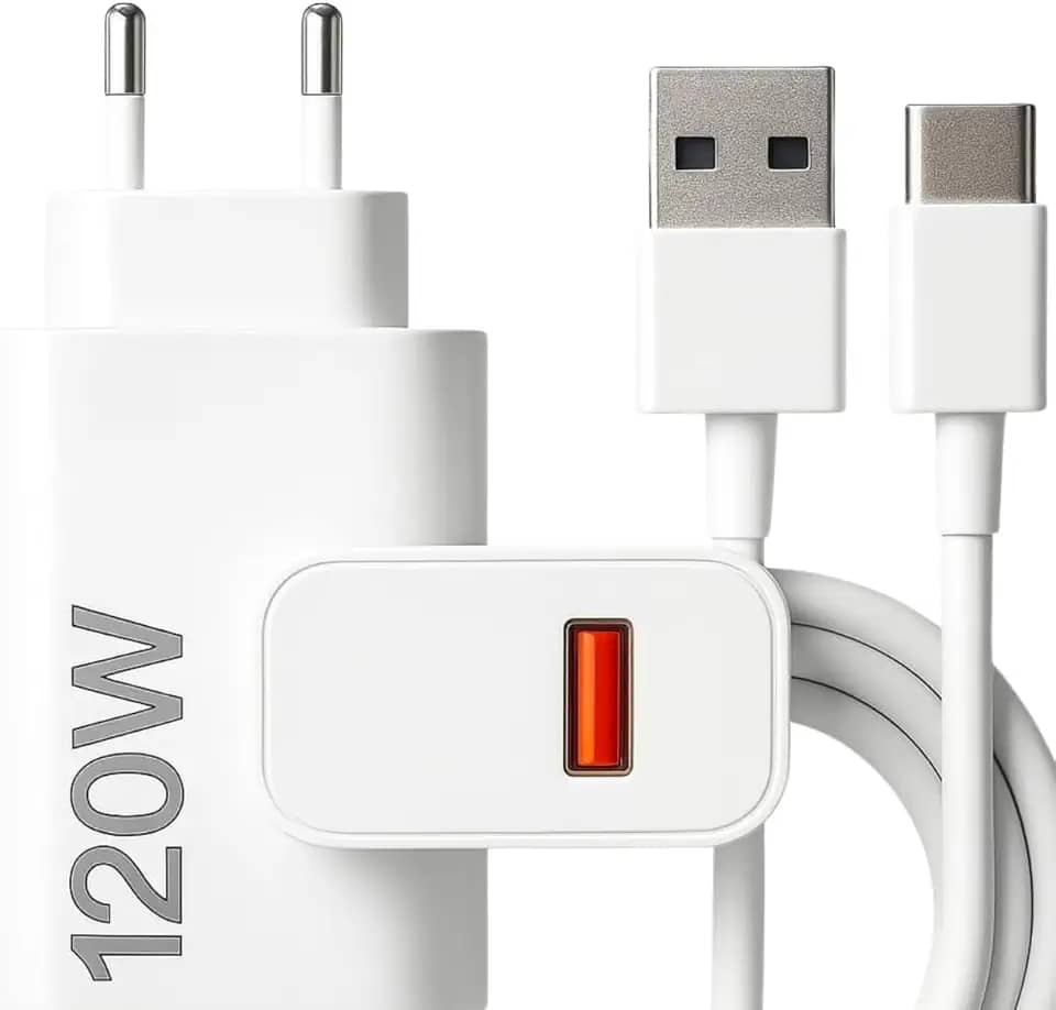 Carregador Super Turbo 120W Tipo C (USB-A) + Cabo USB-C de 1m, Compatível com Iphone,Android, Tablets, Notebooks Ultra Rapido Premium