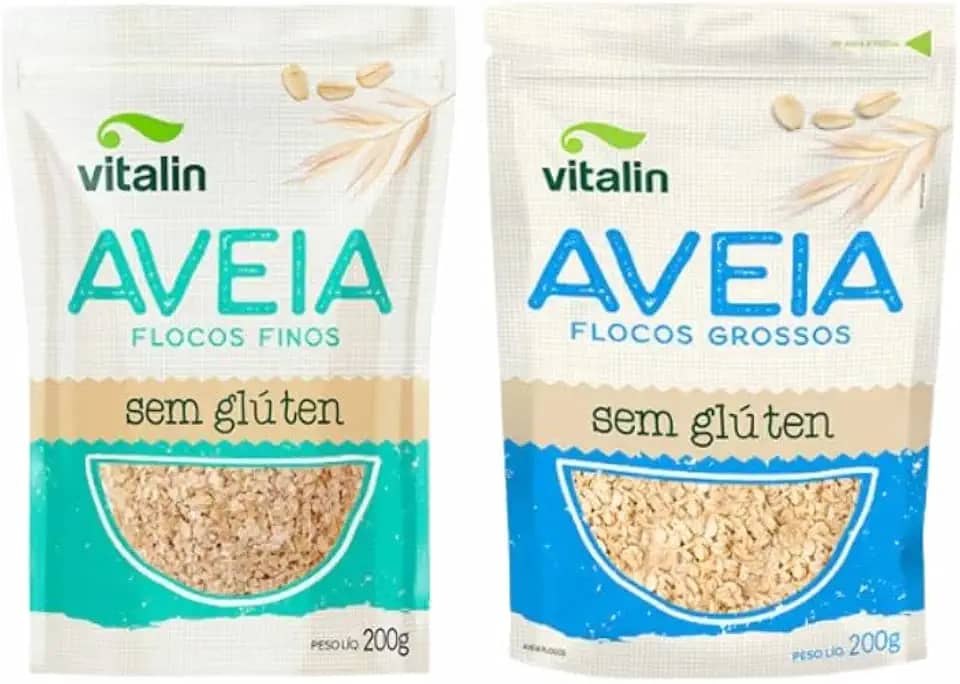 Kit 2 Aveia Sem Glúten Vitalin: Flocos Finos, Flocos Grossos