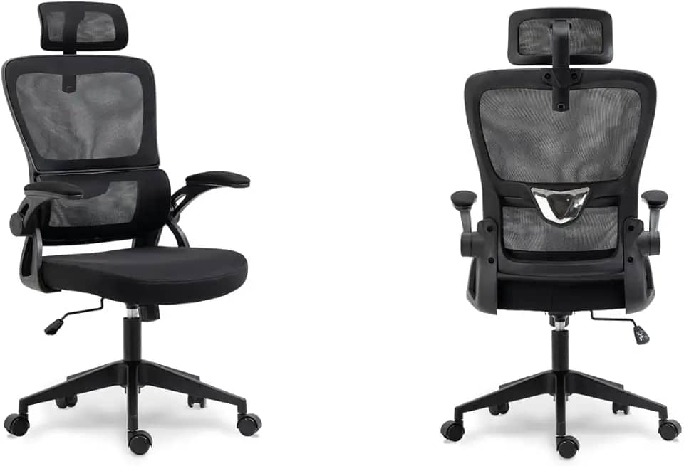 Cadeira de Escritório Presidente Giratória Ergonômica, Com Design Moderno, Estofado Confortável, Apoio Lombar Ajustável, Base Reforçada, Rodízios Silenciosos e Ajuste De Altura (PRETO)