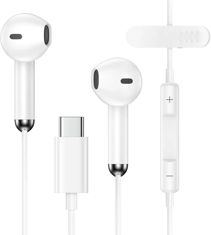 Fones de ouvido com fio para iPhone 17 USB C para iPhone 17 Air 17 Pro 17 17 Pro Max 16 Plus 16E 15, fones de ouvido USB tipo C com microfone, controle de volume, fones de ouvido com fio USB C para