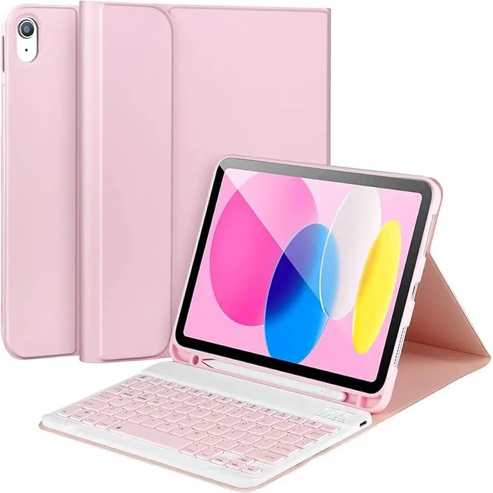 Capa para iPad de 10ª geração com teclado, superfície resistente a manchas, teclado sem fio removível para iPad 10ª geração 10,9 (Rosa)