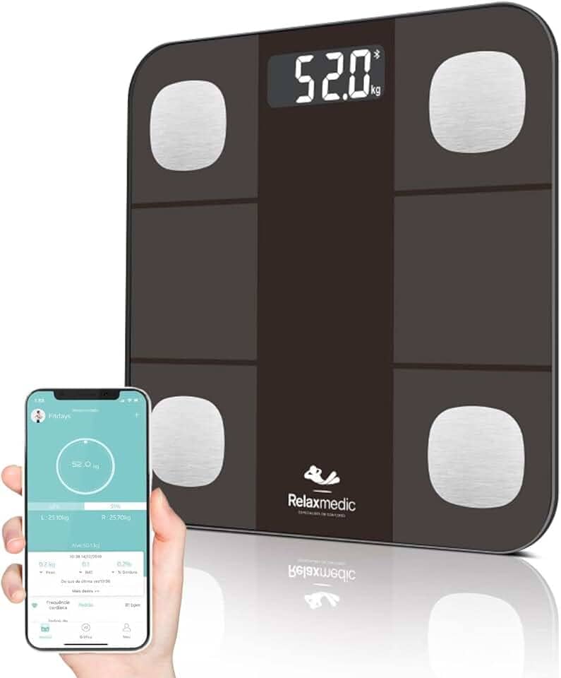 Balança Digital Corporal Bioimpedância c/Aplicativo Bluetooth Smart App - Relaxmedic