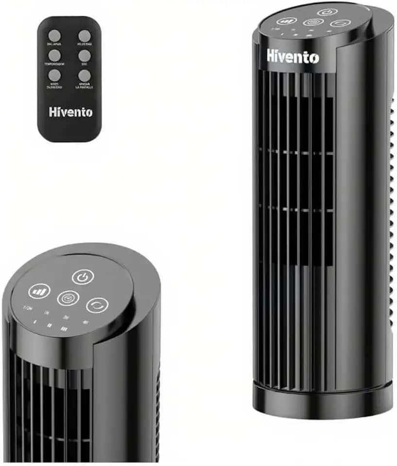 Hivento Ventilador Torre, 3 Velocidades, Oscilação Automática 70°, Controle Remoto e Toque, Temporizador 7,5h, Ventilador de Mesa/Domést