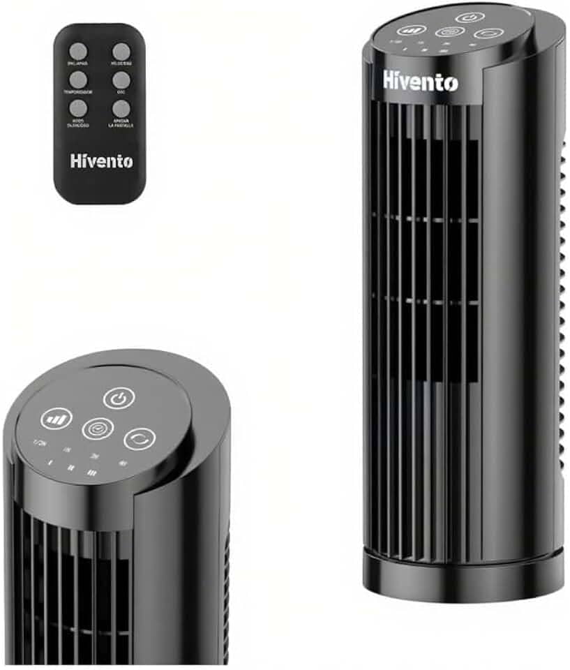 Hivento Ventilador Torre, 3 Velocidades, Oscilação Automática 70°, Controle Remoto e Toque, Temporizador 7,5h, Ventilador de Mesa/Domést