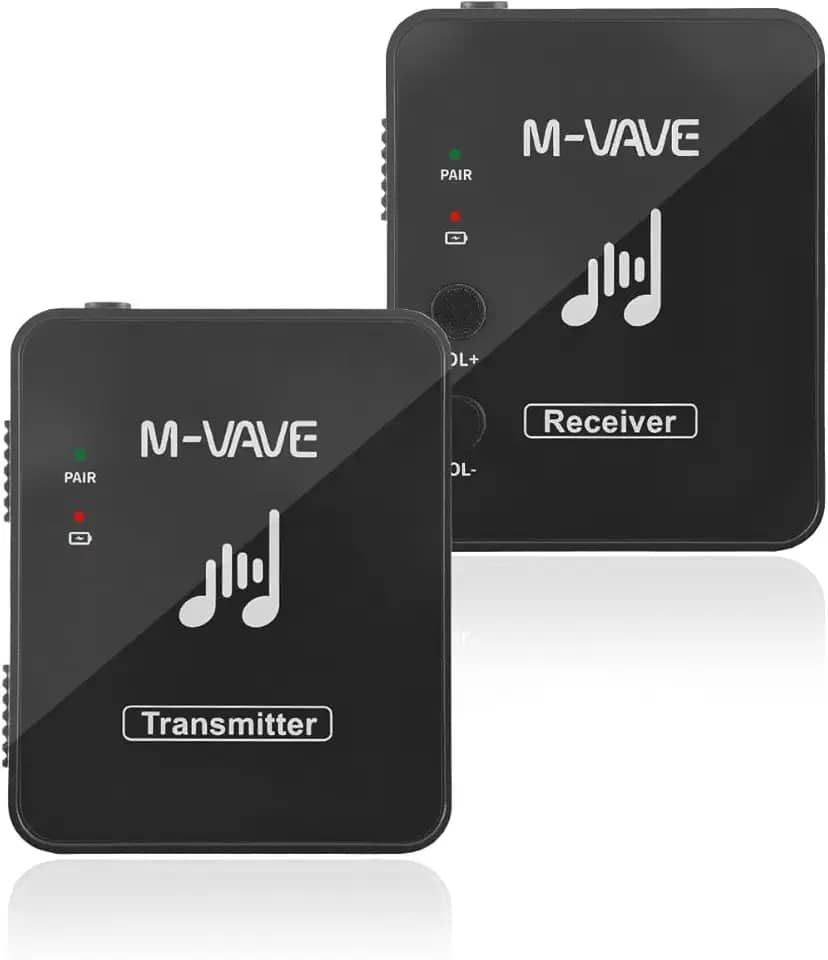 M-VAVE Sistema de Transmissão Sem Fio para Monitor de Ouvido Profissional, 2.4GHz, 30m Alcance, Latência <12ms, Áudio 24bit/48KHz, Mono/Stereo, 7h Bateria, Ideal para Músicos, Podcast, Igreja