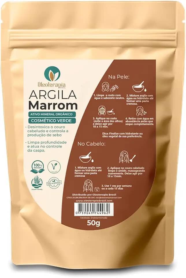 Argila Marrom 50g - 100% natural - Uso cosmético/rosto, cabelo e corpo