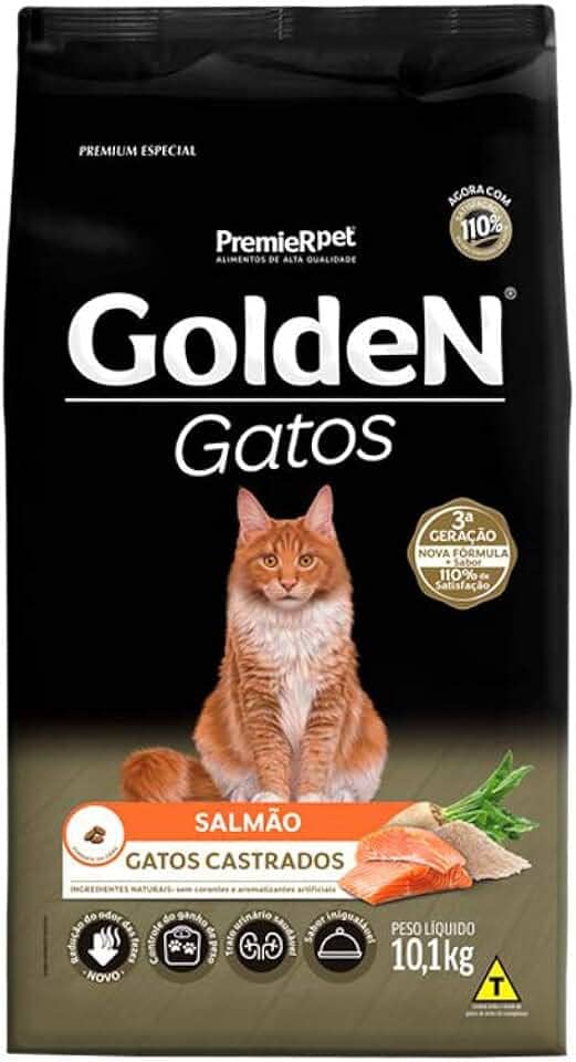Golden Ração para Gatos Adultos Castrados Sabor Salmão - 10,1kg Premier Pet Adulto