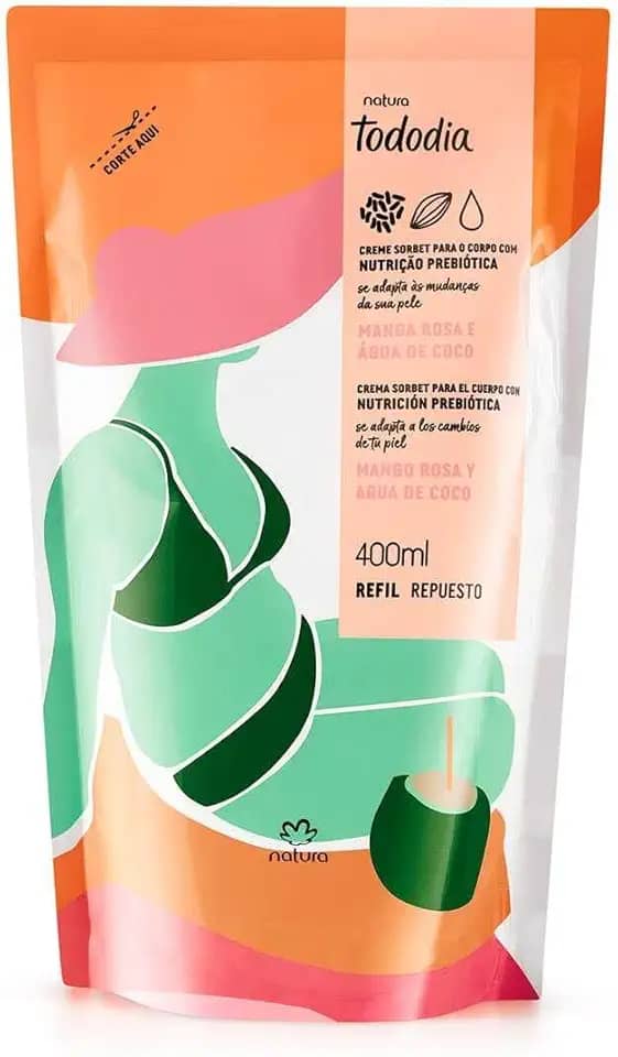 Refil Creme Hidratante Manga Rosa Água Coco Tododia Natura 400ml