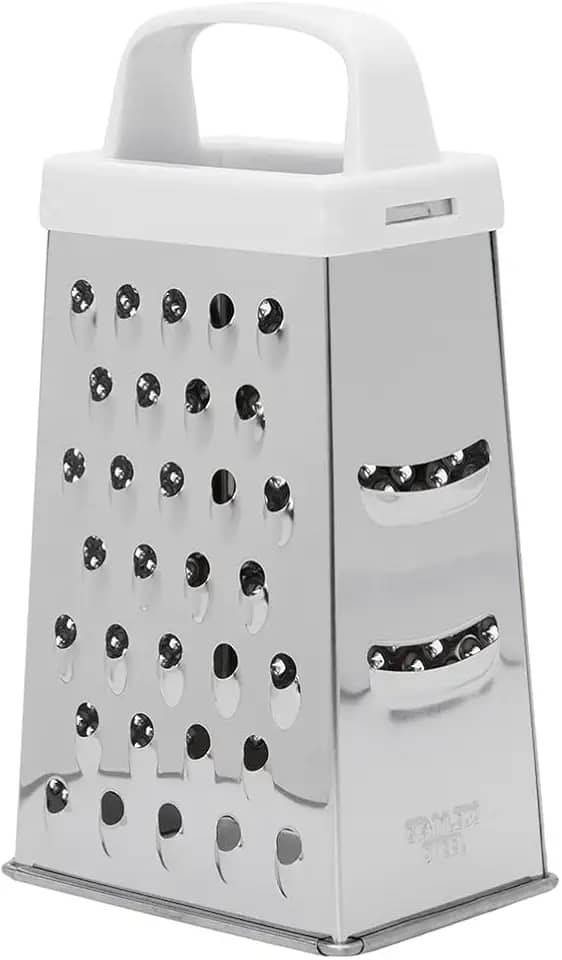 Mimo Style Ralador em Inox, 4 Faces, Lâminas de Aço Inoxidável Afiadas, Ergonomicamente Projetado Com Uma Alça de Borracha, Ideal Para Queijo Parmesão, Vegetais, Gengibre,