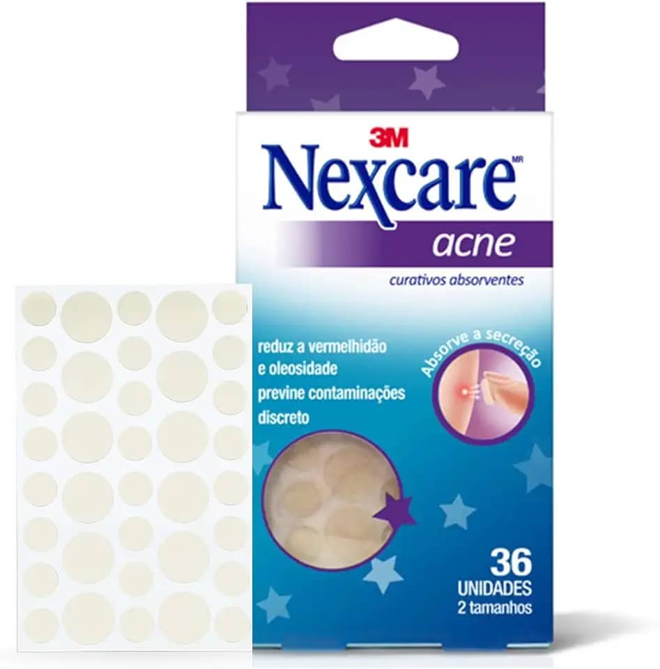 Nexcare, 3M, Adesivo para Acne e Espinha, Transparente com gel hidrocolóide, 36 Unidades