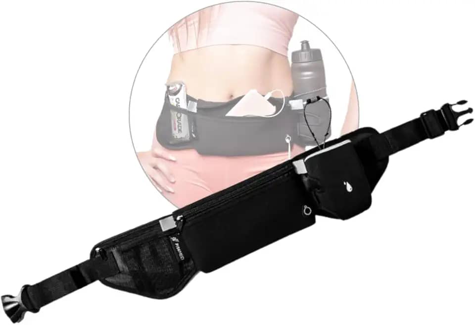 Pochete Esportiva Premium De Cintura Com Cinto Elástico Saida Para Fone De Ouvido Suporte Para Garrafa, Cinto De Hidratação Academia, Corrida Porta Celular, bolsa corrida Cor Preto
