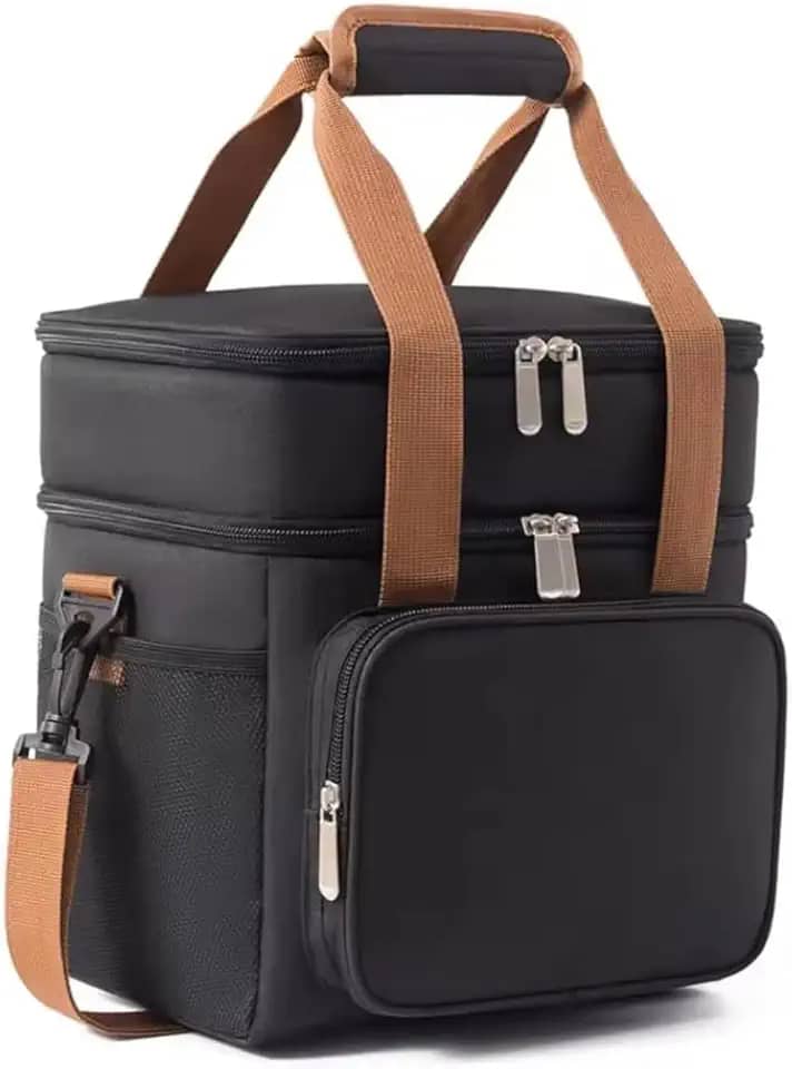 Bolsa Térmica Marmita Lancheira Grande Espaçosa Dois Compartimentos Alça Ajustável Unissex Lanches Trabalho Passeio praia piscina bebidas super discreta premium (preta)