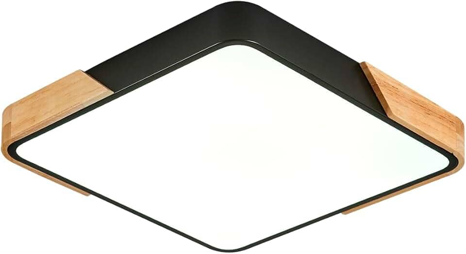 Luminária Plafon LED Wood Quadrado 30cm 30w Preto/Madeira | LY-8169S BK