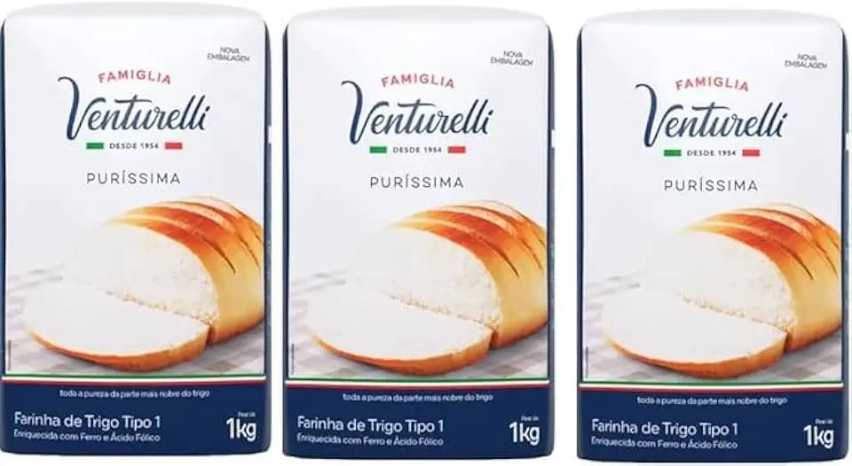 Farinha De Trigo Tipo 1 Famiglia Venturelli Puríssima pct 1 Kg 3 Unidades