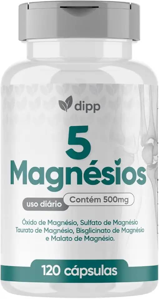 5 Magnésio 5 em 1 Quelato Taurato Dimalato 500mg 120 Cápsulas – Alta Concentração e Absorção