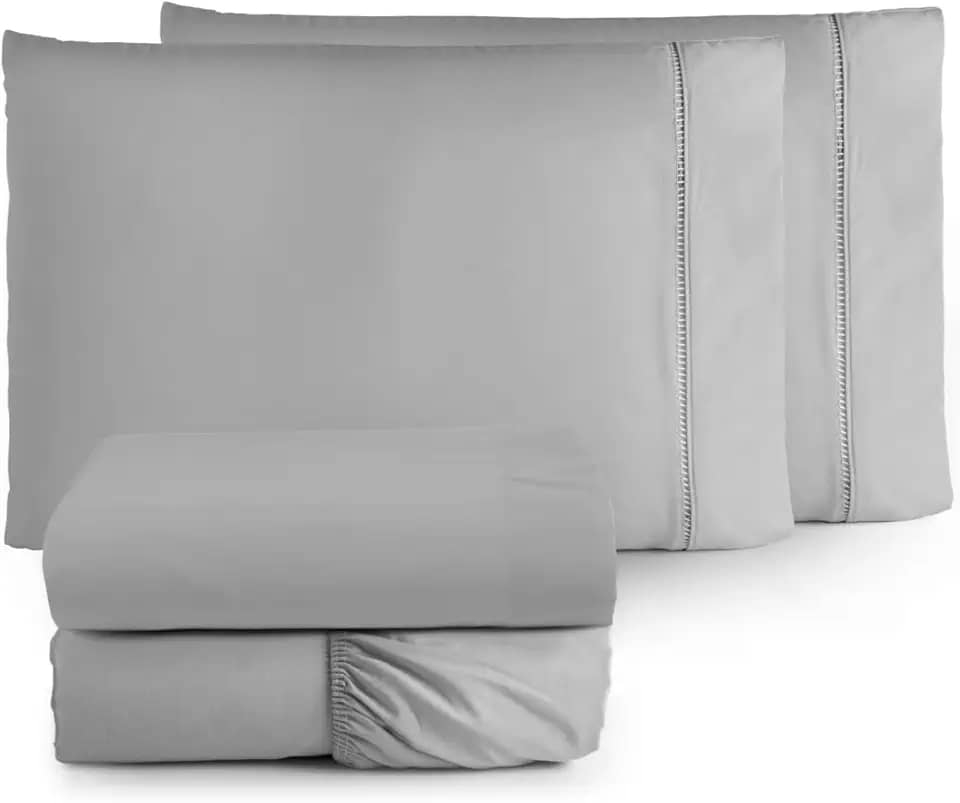 Jogo de Lençol 4 Peças Ponto Palito Percal 180 Fios Algodão Liso Vários Tamanhos (Cinza, Queen)