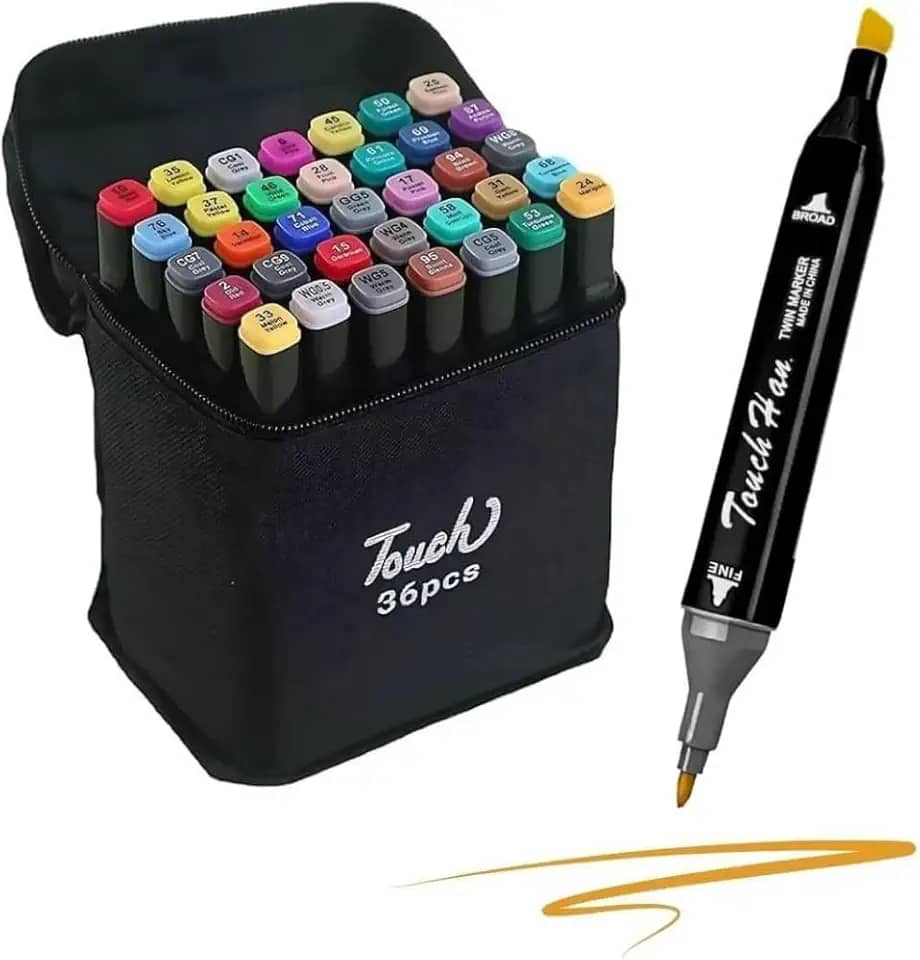 kit canetinha touch 36 Cores, com Estojo Preto, ponta dupla.