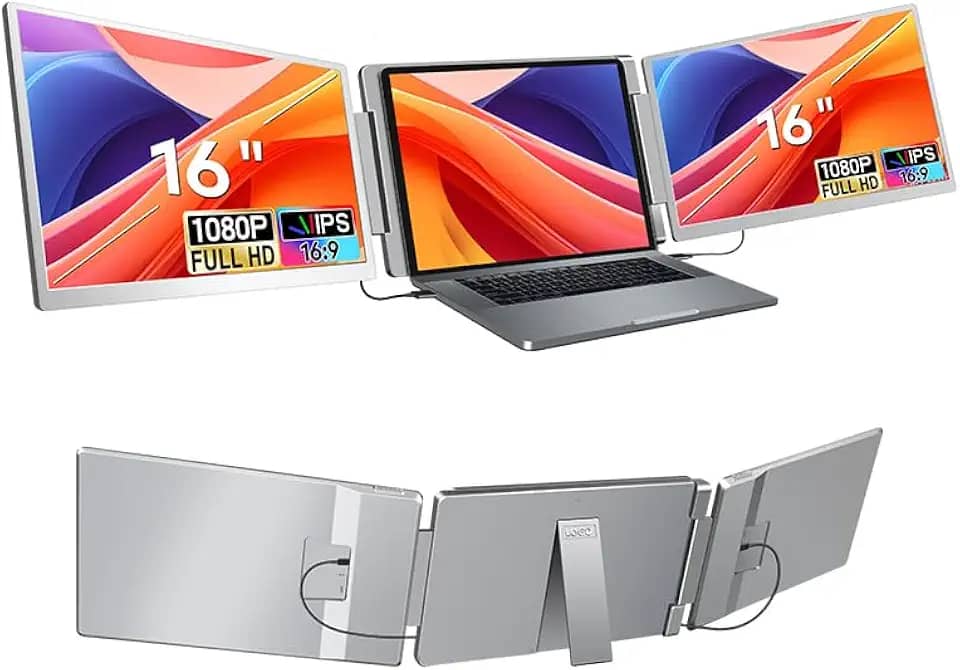 16 Polegadas Extensor de Tela Dupla para Notebook, 1920 * 1200 IPS Monitor Portátil Plug & Play tipo C/HDMI/USB-A para Laptop de 12 a 18,5 Polegadas