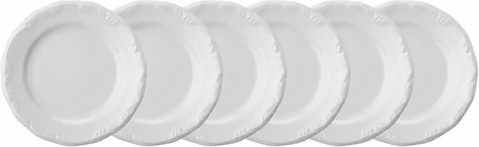 Estojo com 6 Pratos Sobremesa em Porcelana - Modelo Redondo com Relevo Pomerode - Branca - fabricado pela Schmidt