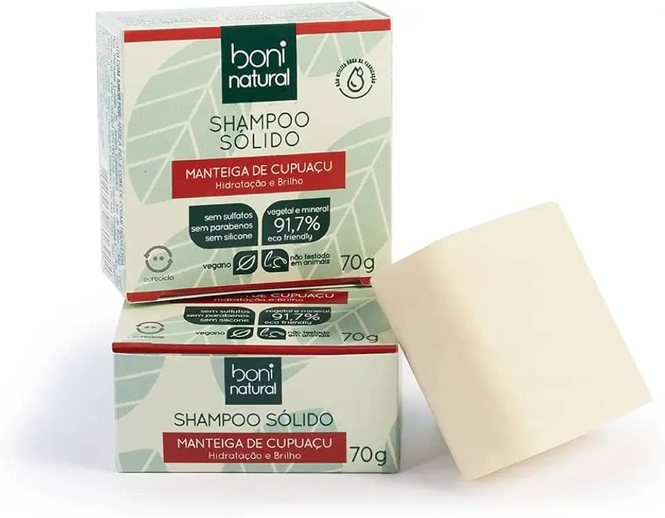 Shampoo Sólido Vegano Boni Natural com Manteiga de Cupuaçu para Hidratação e Brilho, Sem Silicones, Sem Sulfatos, Sem Parabenos, Boni Natural, Verde, BONI NATURAL