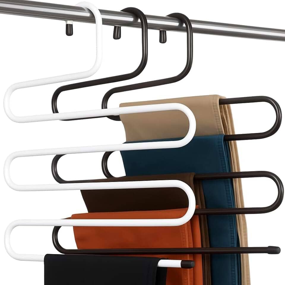 Cabide Organizador para Calças de Metal, 5 Divisórias, Kit com 2 Unidades, Preto e Branco