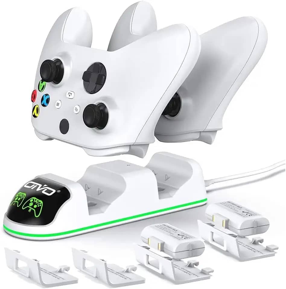 Kit Base Carregador Duplo Dock Branco com Led + 2 Baterias Recarregáveis Compatível Controle Xbox Series X/S Xbox One Elite