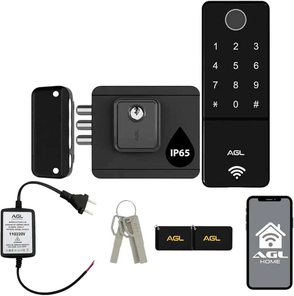 Fechadura Eletrônica Wi-Fi AGL Ultra Touch com Biometria Senha Tag App Bluetooth para Portão Externo