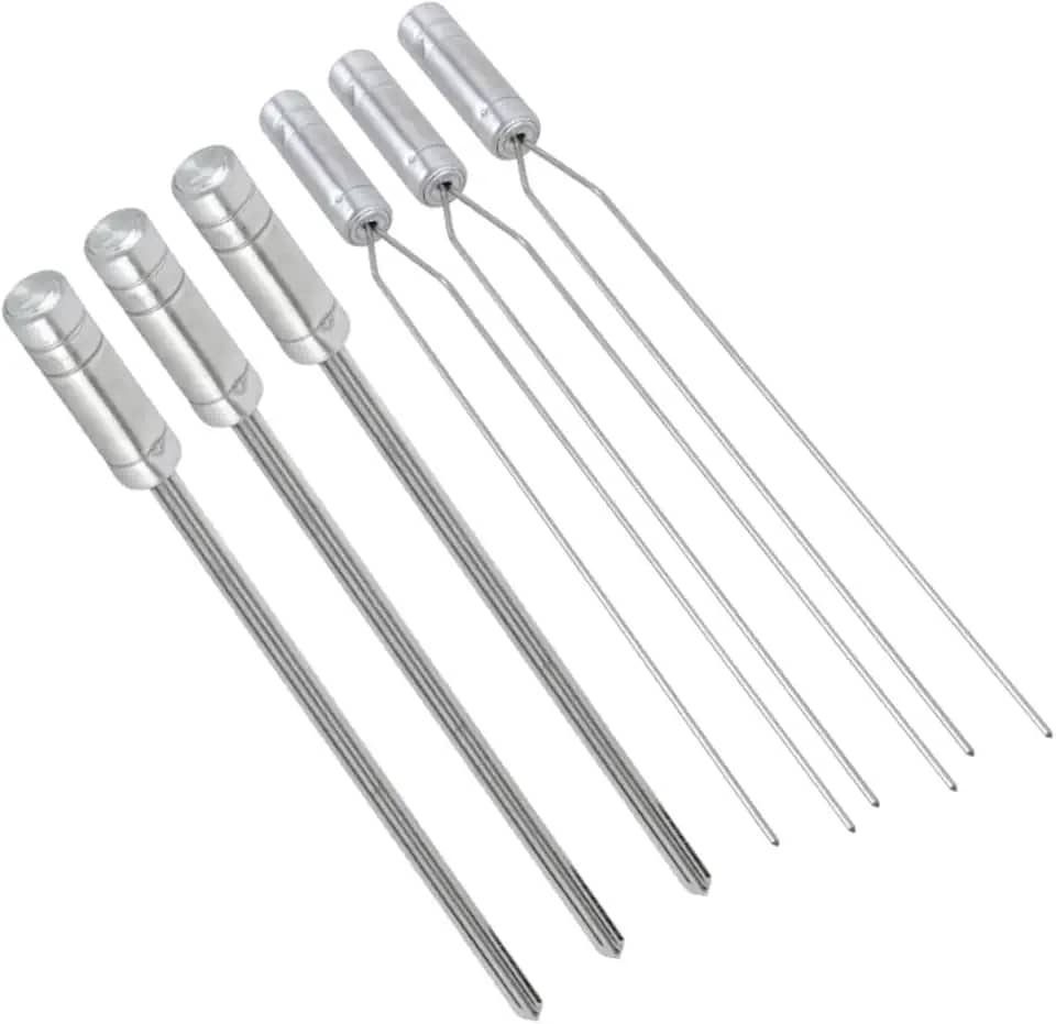 Kit 6 Espetos - 3 Duplo Inox e 3 Espada Inox com cabo em Aluminio p/Churrasco.