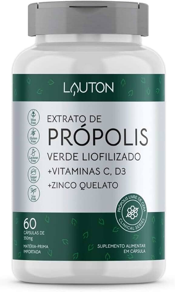 Extrato De Própolis Verde + Zinco + C + D3 Cps - Lauton