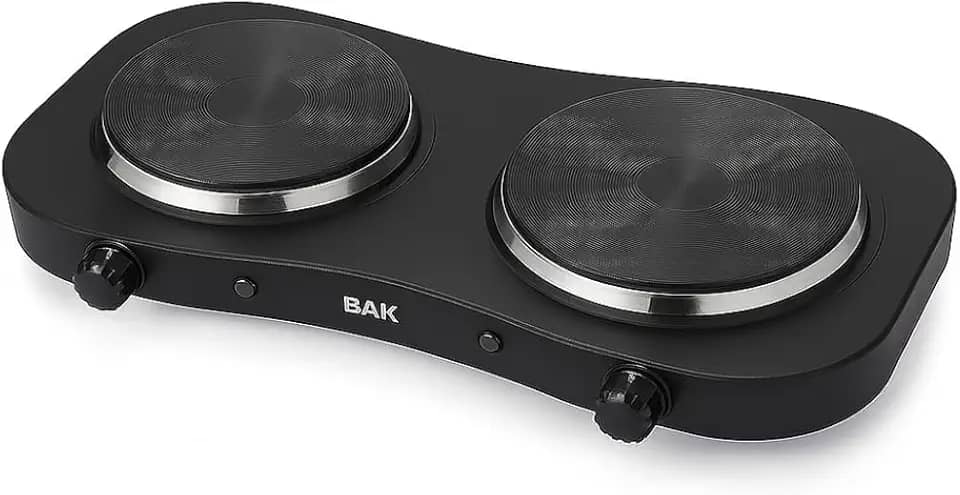 BAK Fogão Elétrico Portátil, 2 Bocas, 2500W, 5 Níveis de Temperatura, Mesa, Antiaderente, 110V, Preto
