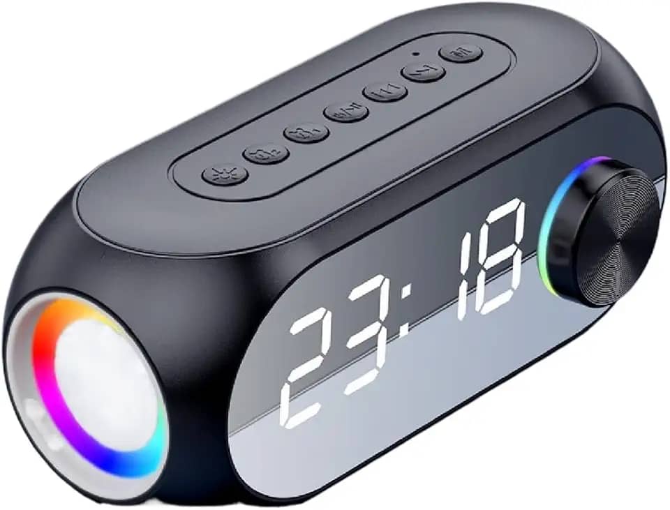 Despertador Rádio Relógio com Bluetooth, Tela Espelho e Alarme Duplo, Função Dimerizável, Portátil e de Mesa(Preto)