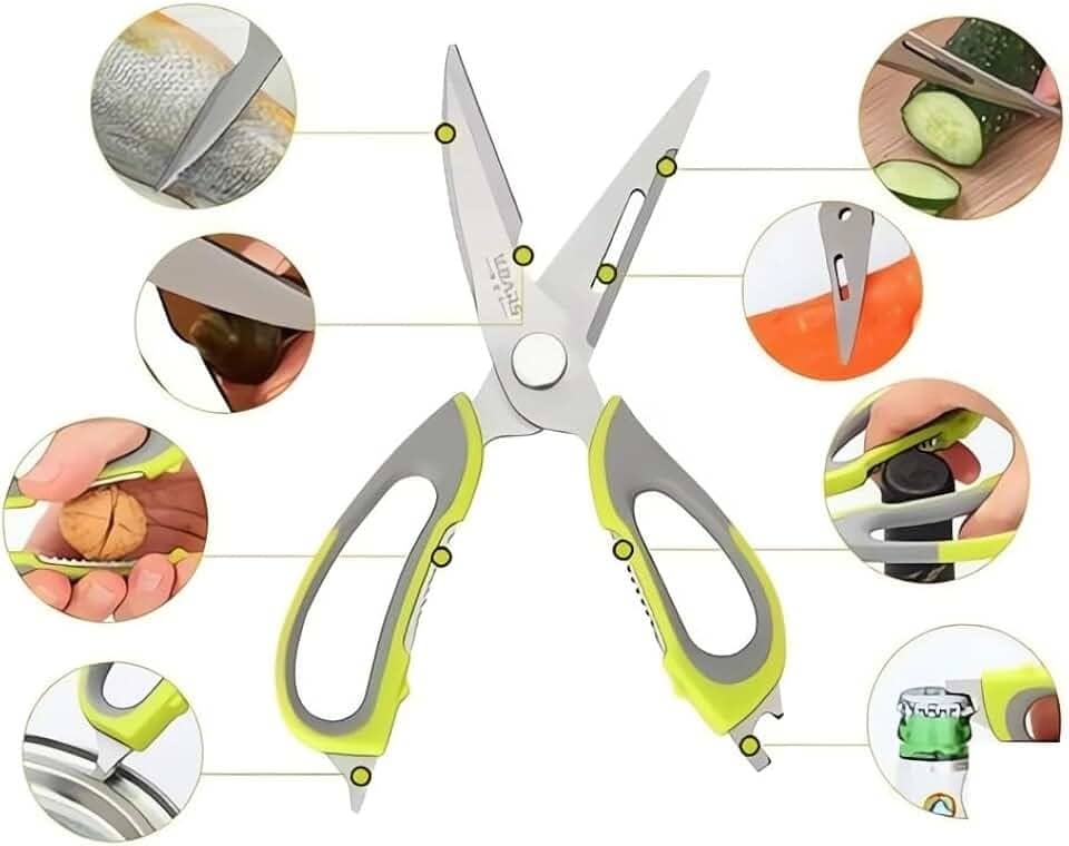 Tesoura De Cozinha Desmontável Aço Inox Cortar Alimentos Frango Peixe Multiuso-Vende Mais (Verde)