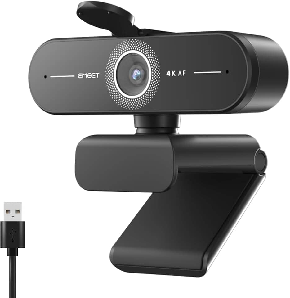 EMEET C60E 4K Webcam para PC - foco automático PDAF, microfones duplos com cancelamento de ruído, FOV de 73°, correção automática de luz, USB Plug&Play