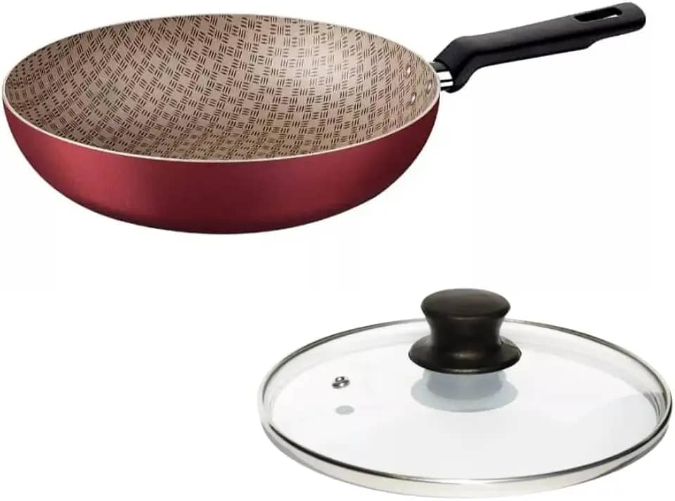 Frigideira Funda Loreto Antiaderente Com Tampa de Vidro Vermelho 24 Cm