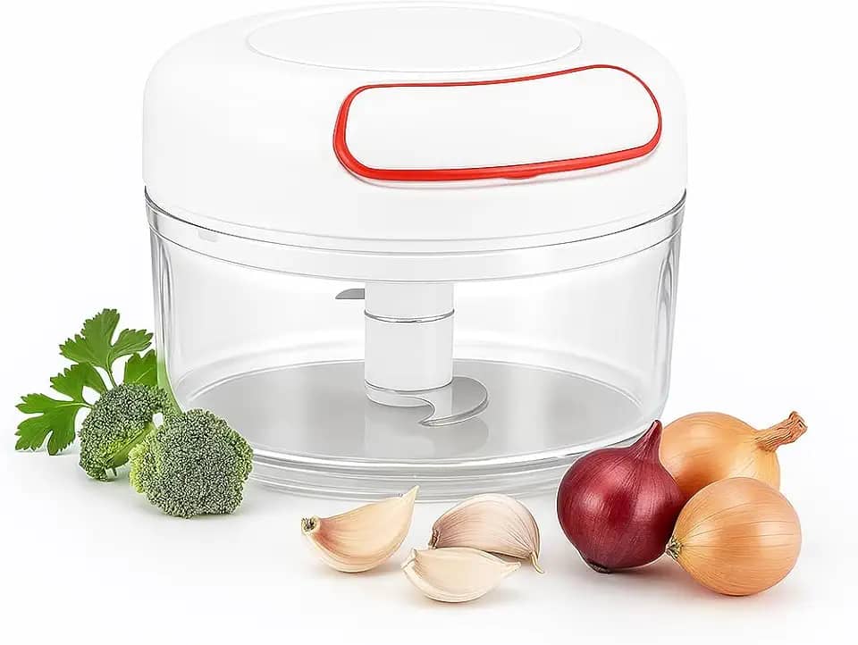 Processador Manual de Alimentos com Lâminas Intercambiáveis em Aço Inox Branco e Transparente 170ml Design Inovador para Cozinha