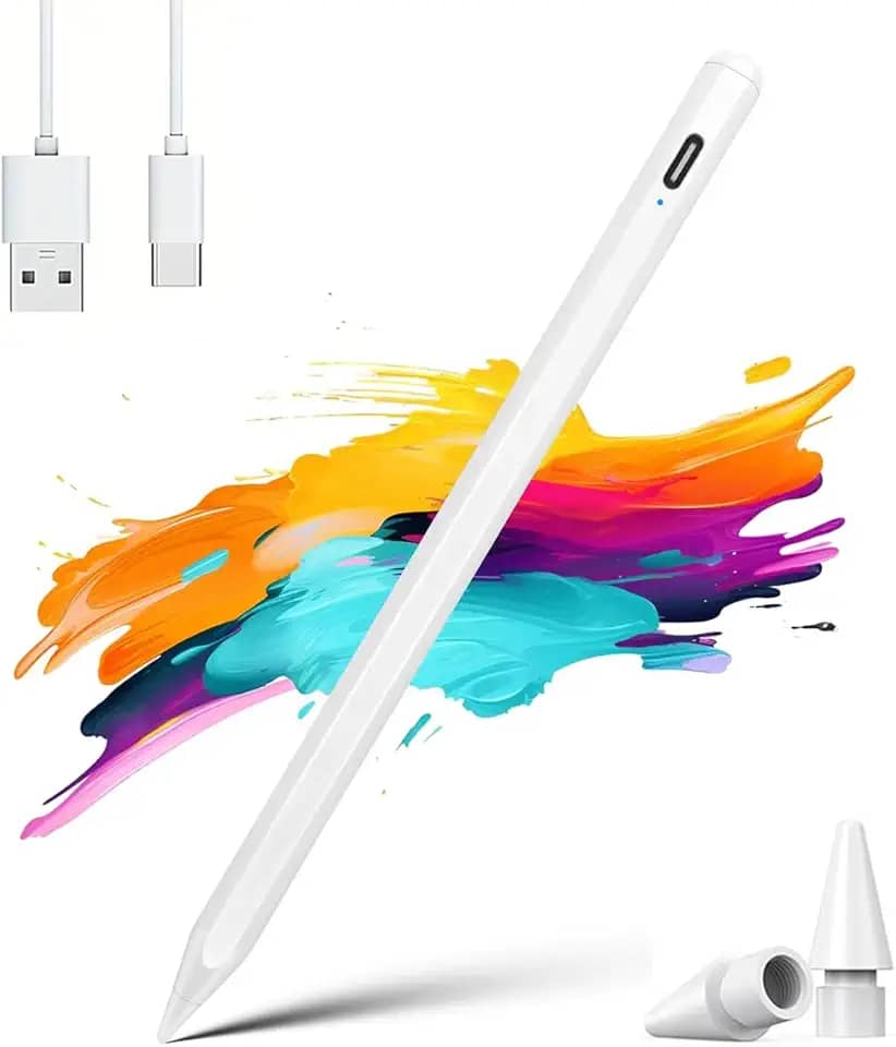 Caneta Pencil UVAIA Para Ipad de 6, 7, 8, 9, 10ª Geração com Palm Rejection, Ponta de Alta Precisão e Bateria de Longa Duração - Compatível com Apple iPad, iPad Air, iPad Mini, iPad Pro 11, 12.9 e 13