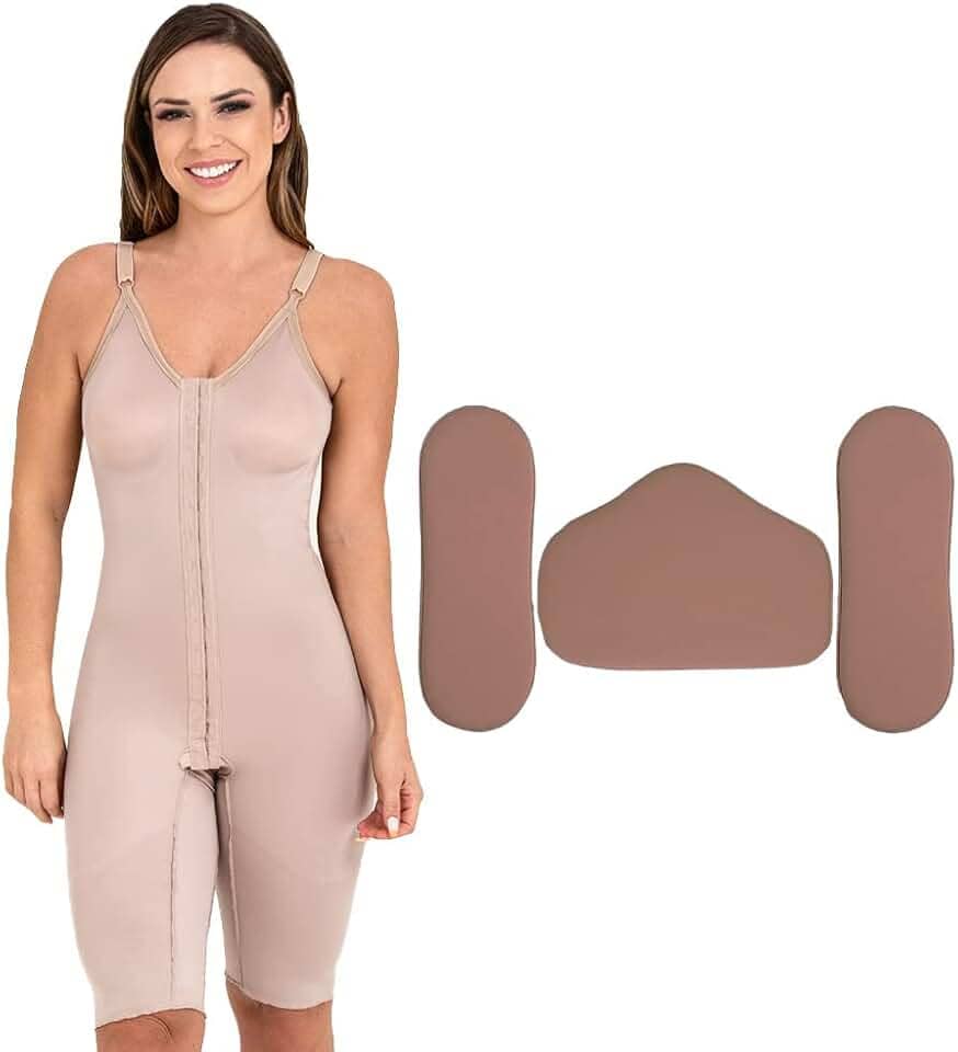 Kit Pós-Cirúrgico Abdominoplastia Cinta Macaquinho 60402 + Placas em Espuma - New Form (P, Bege)