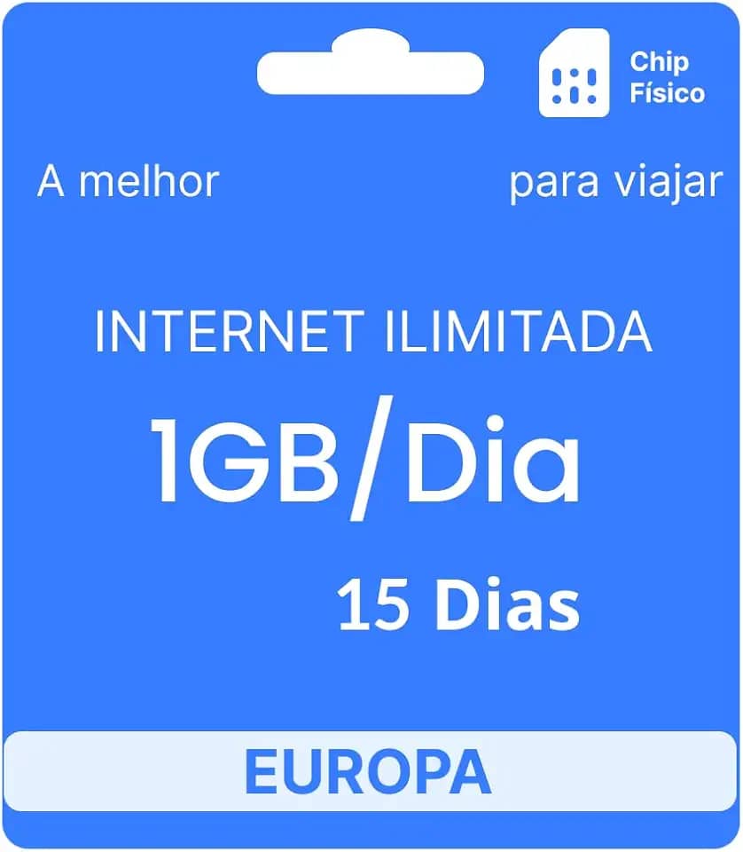 Chip Internacional Para Europa - Plano Dados Ilimitados 1GB/Dia - 15 Dias