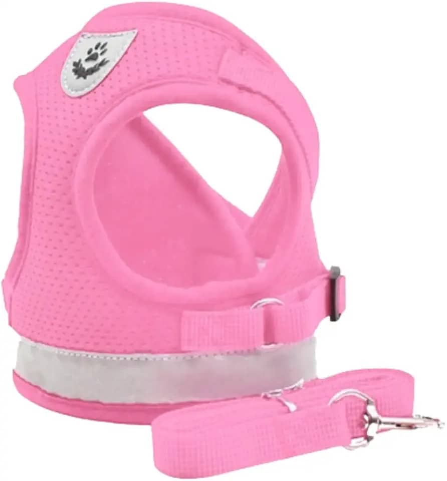 Coleira Pet Peitoral Refletível Com Guia para Cães Regulável Confortável para Cachorro (S (P), Rosa)