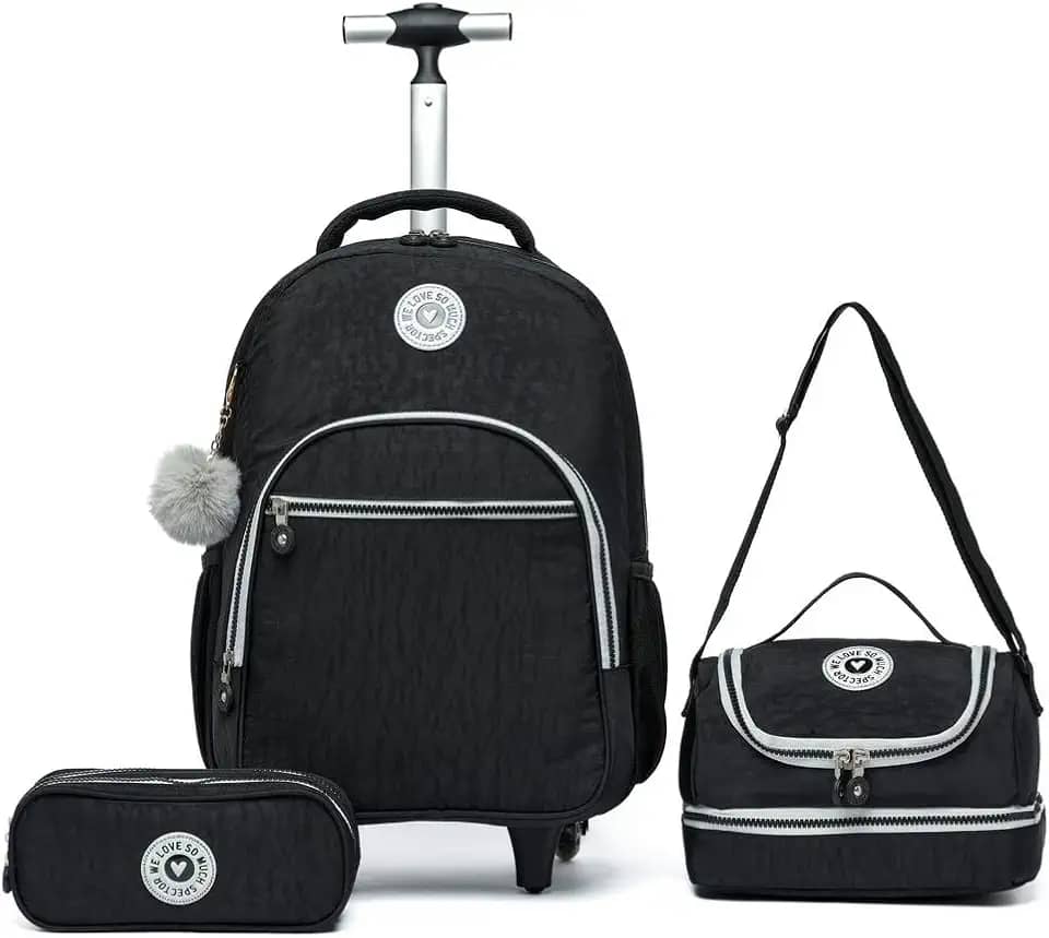 Kit Mochila Escolar De Rodinhas Spector Juvenil Feminina (Preto)