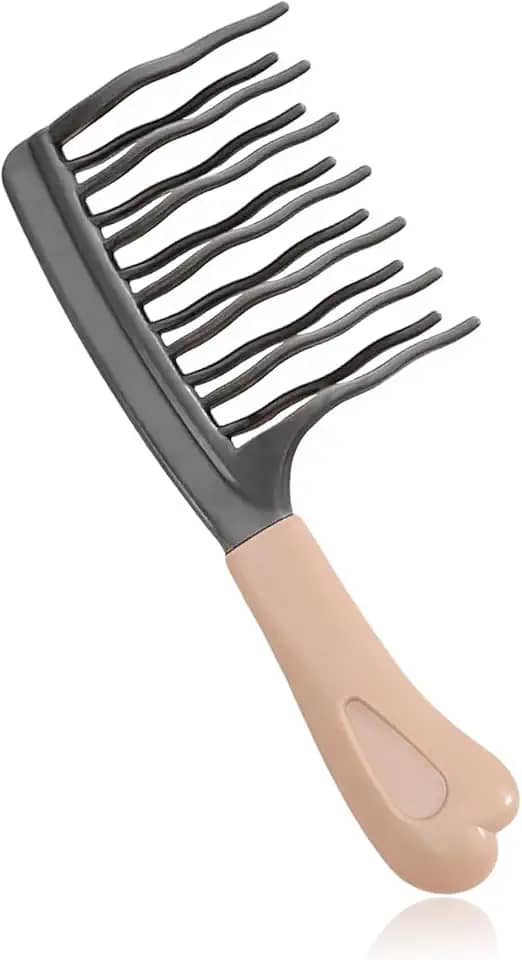 Pente de dentes largos para cachos, fileira dupla, desembaraçar com dentes longos para cabelo cacheado, ondulado, grosso, seco, longo, molhado, cabelo, duche, pente para mulheres e homens (cinza)