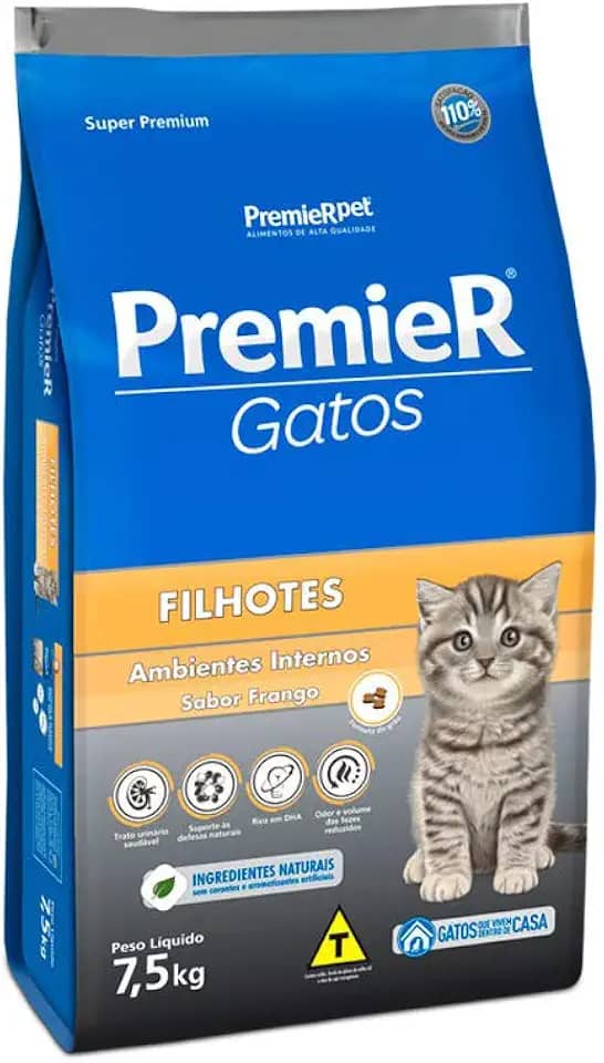 Ração Premier Ambientes Internos Para Gatos Filhotes Sabor Frango - 7,5Kg Premier Pet Filhotes - Sabor Frango