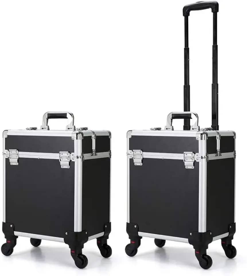 Maleta Mala de Maquiagem Profissional Divisórias e Rodinha 1+ Andar Completa Preta