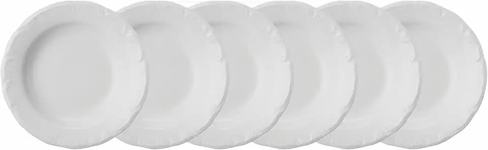 Estojo com 6 Pratos Fundos em Porcelana - Modelo Redondo com Relevo Pomerode - Branca - fabricado pela Schmidt.