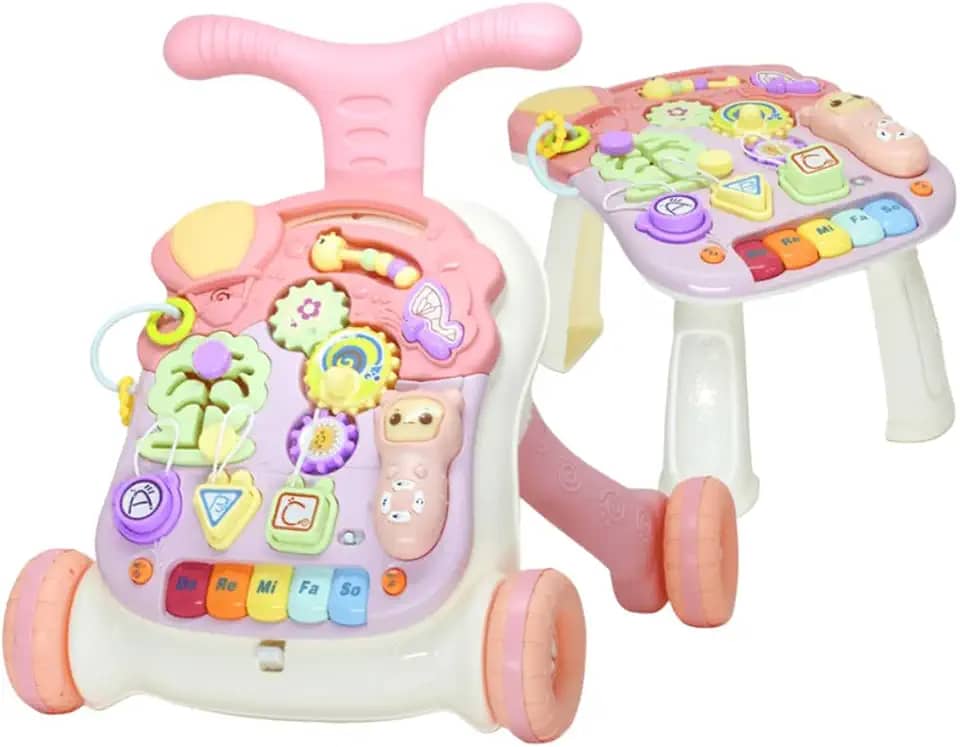 Andador Didático e Mesinha Infantil Rayo 2 Em 1 (Rosa)