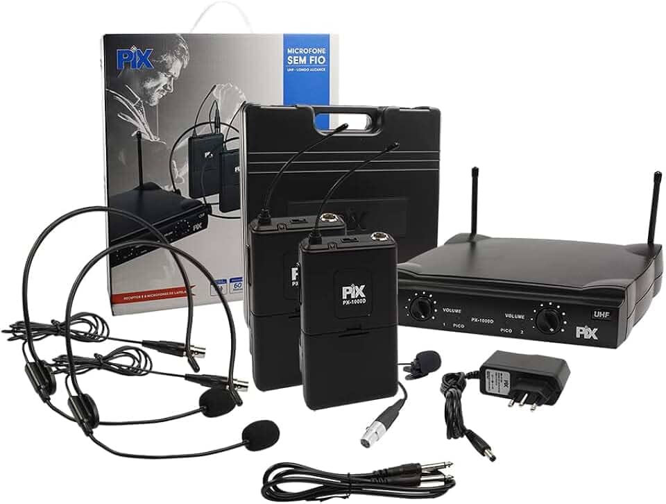 Microfone Sem Fio Com Receptor e 2 Microfones de Headset/Lapela 578,50 618,00 Mhz