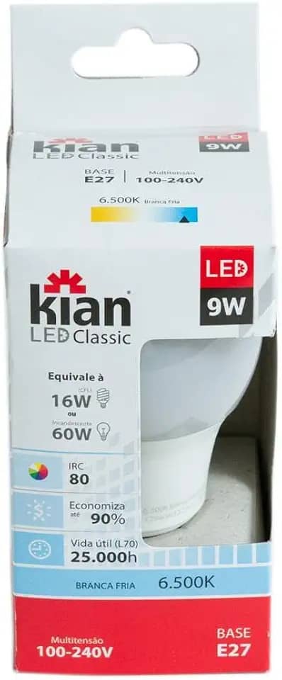 Kian - Lâmpada Led Bulbo A60 9W 6.500K Branca Fria Bivolt