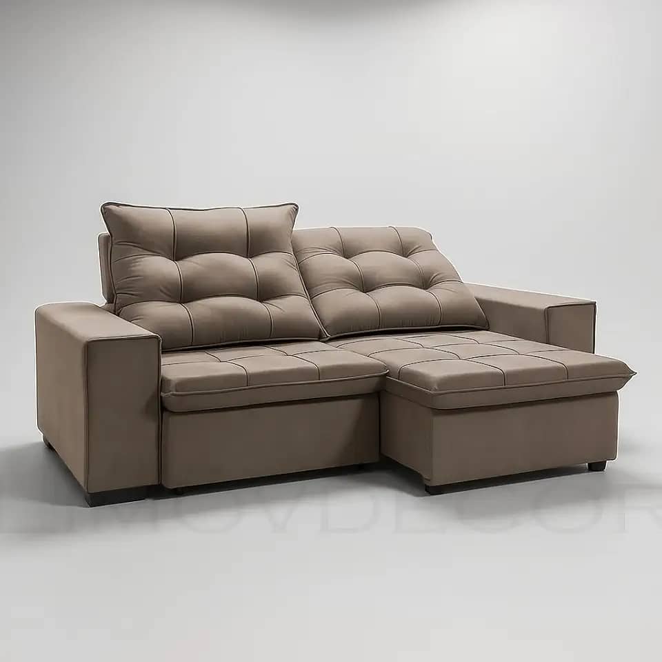 Sofá Conforto Plus Reclinável e Retrátil Aurora Veludo LIMOV (Capuccino, 1,50m)
